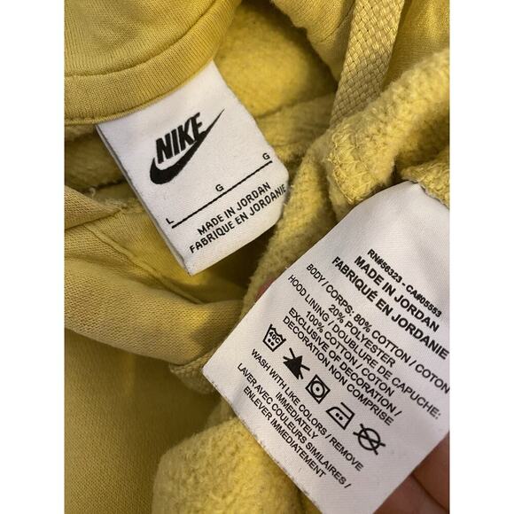 Y2K Nike Embroidery Logo Hoodie Unisex L YellowMustard Pullover Pocket Drawstrin - Picture 4 of 8